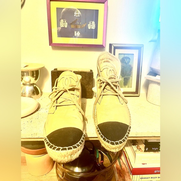 CHANEL CALFSKIN LACEUP ESPADRILLES- lightly worn - Picture 8 of 8